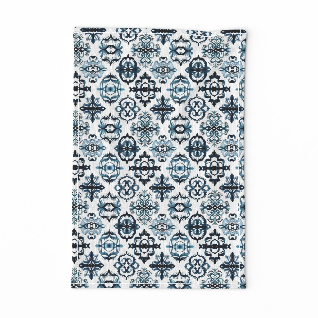 Moroccan Calligraphy Indigo and White Tile Pattern