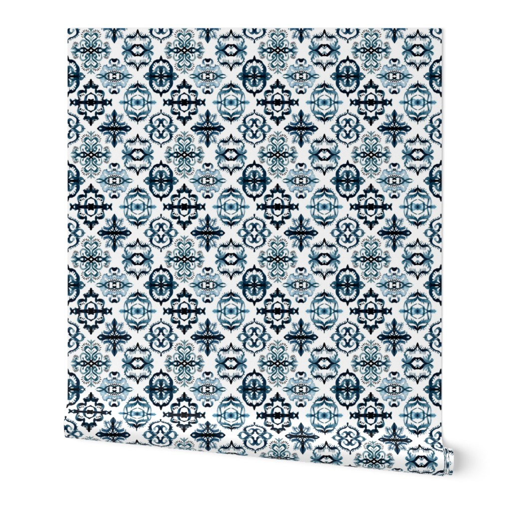 Moroccan Calligraphy Indigo and White Tile Pattern