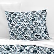 Moroccan Calligraphy Indigo and White Tile Pattern