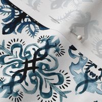 Moroccan Calligraphy Indigo and White Tile Pattern