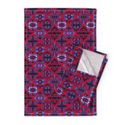 Persian Calligraphy Tile Pattern in Deep Red and Blue
