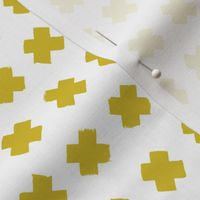 Gender neutral yellow mustard cross and abstract plus sign geometric grunge brush strokes scandinavian style print SMALL