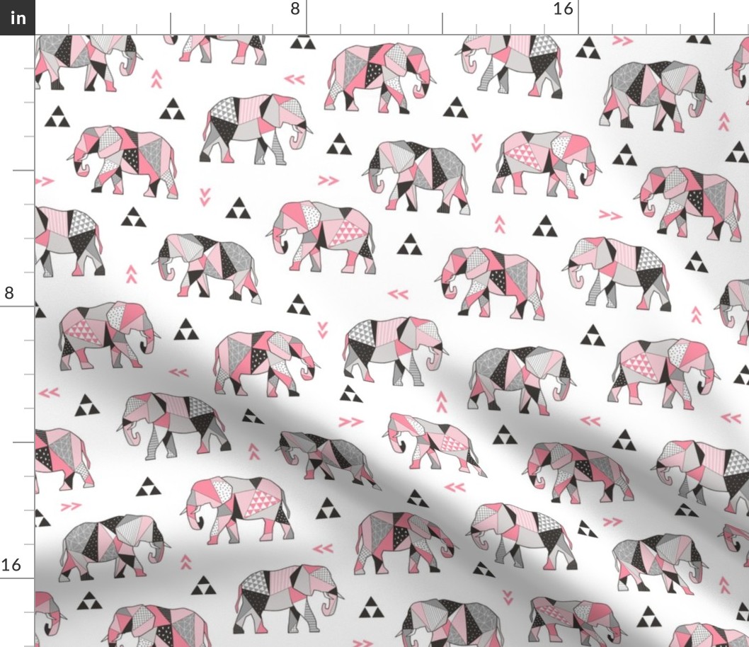 Elephants Geometric with Triangles Pink