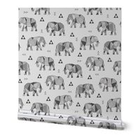 Elephants Geometric with Triangles Black&White Grey