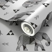 Elephants Geometric with Triangles Black&White Grey