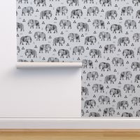 Elephants Geometric with Triangles Black&White Grey