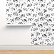 Elephants Geometric with Triangles Black&White Grey