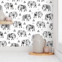 Elephants Geometric with Triangles Black&White Grey