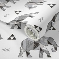 Elephants Geometric with Triangles Black&White Grey