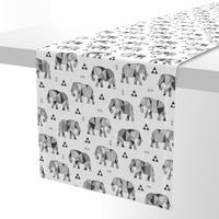 Elephants Geometric with Triangles Black&White Grey