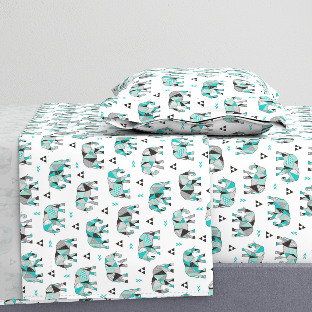 Elephants Geometric with Triangles Mint green