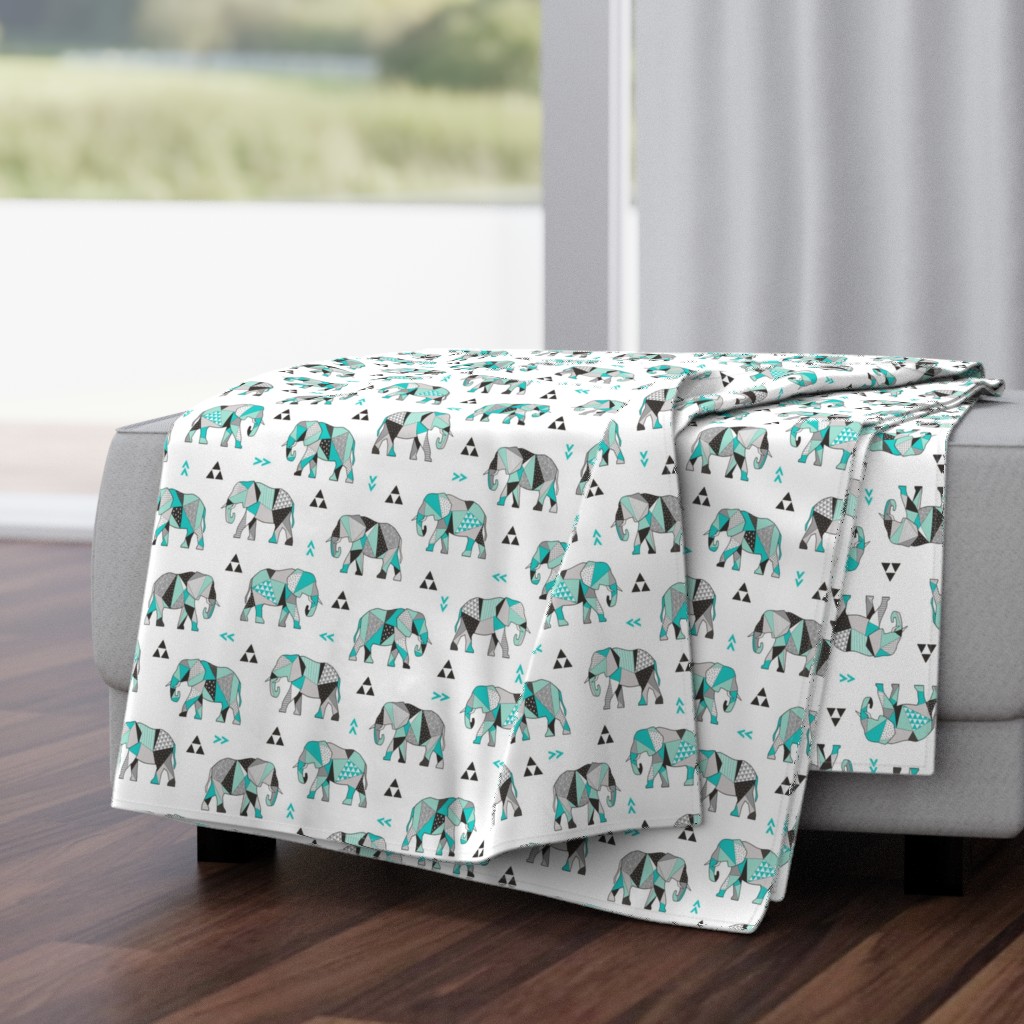 Elephants Geometric with Triangles Mint green