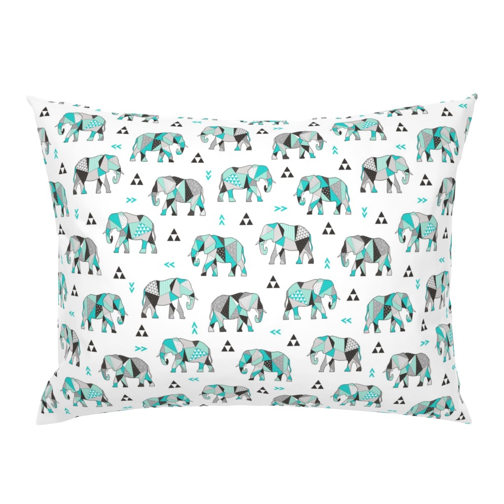 Elephants Geometric with Triangles Mint green