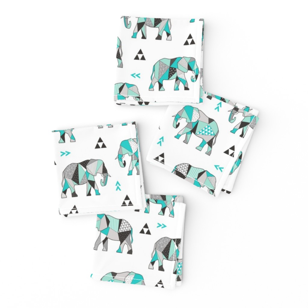 Elephants Geometric with Triangles Mint green