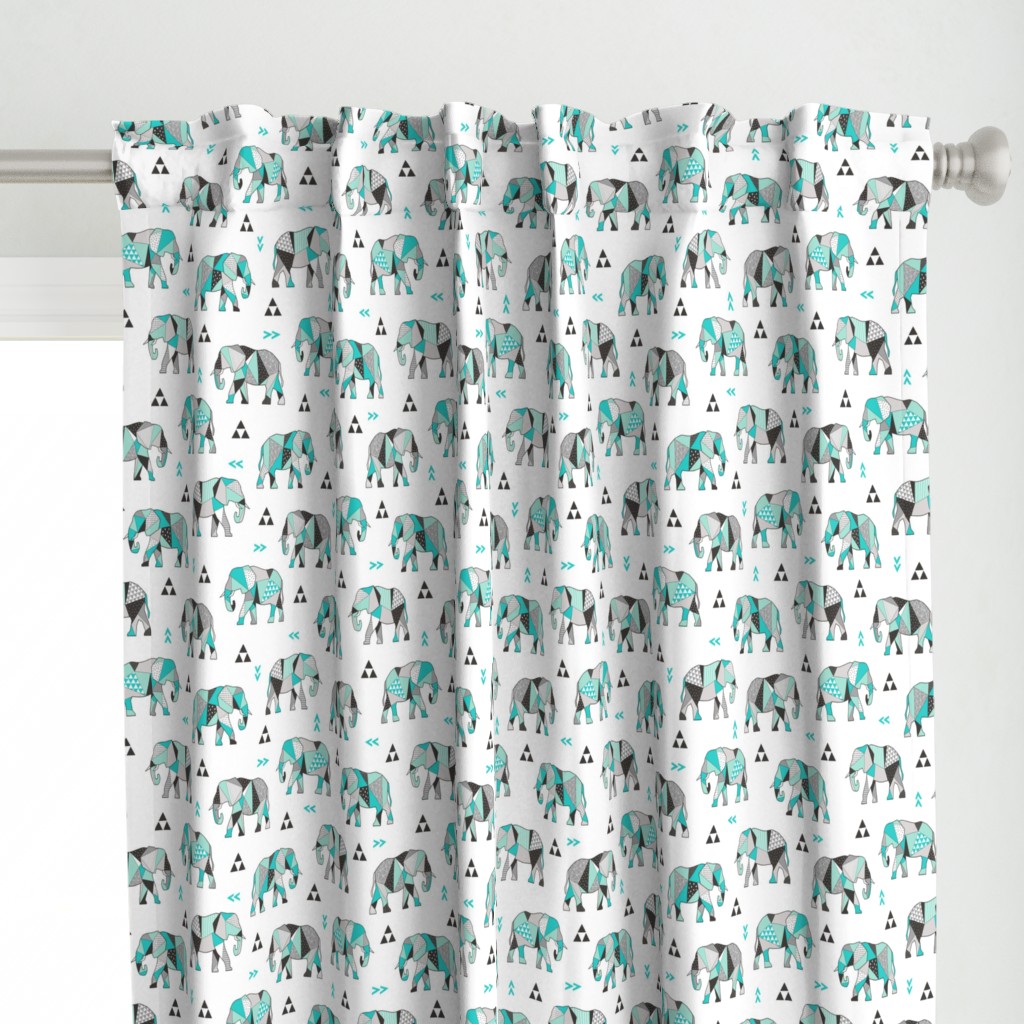 Elephants Geometric with Triangles Mint green