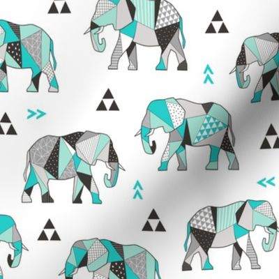 Elephants Geometric with Triangles Mint green