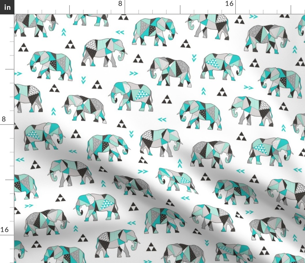 Elephants Geometric with Triangles Mint green