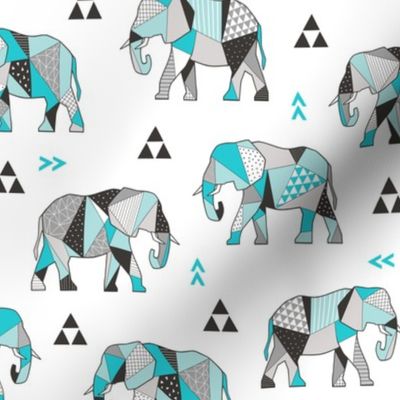 Elephants Geometric with Triangles Aqua Blue