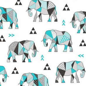 Elephants Geometric with Triangles Aqua Blue