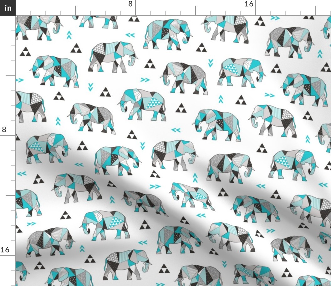 Elephants Geometric with Triangles Aqua Blue