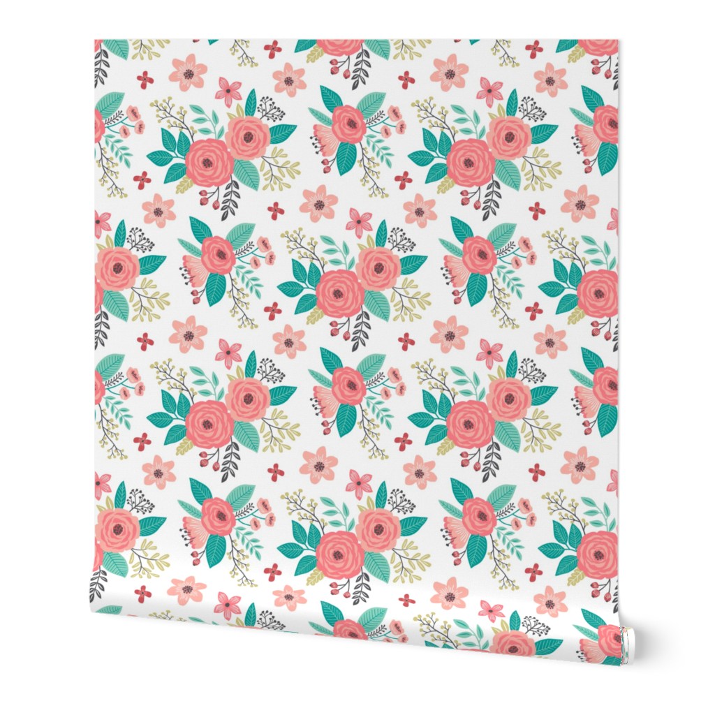 Vintage Antique Floral Flowers on White