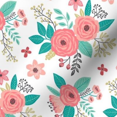 Vintage Antique Floral Flowers on White