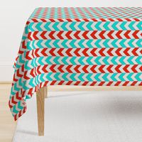 Silver-Gilded Herringbone / Aqua and Red