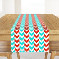 Silver-Gilded Herringbone / Aqua and Red