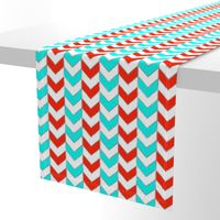 Silver-Gilded Herringbone / Aqua and Red