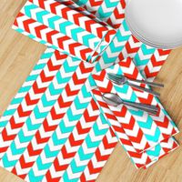 Silver-Gilded Herringbone / Aqua and Red