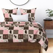 Little Lady Quilt- pink and brown - ROTATED - bear,moose, antlers