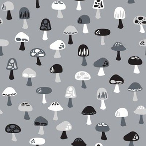 Woodland Mushrooms Monochrome