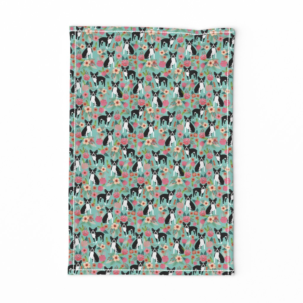 boston terrier fabric sweet vintage florals flowers dog pet design mint girls spring dog