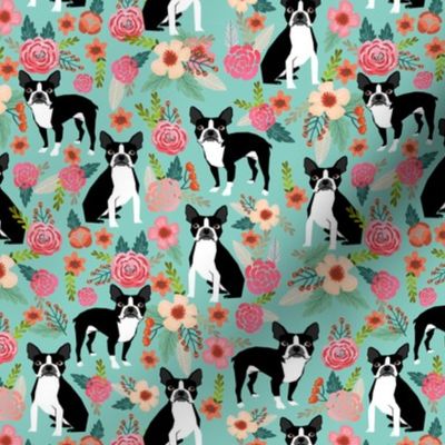 boston terrier fabric sweet vintage florals flowers dog pet design mint girls spring dog