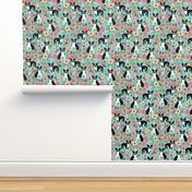 boston terrier fabric sweet vintage florals flowers dog pet design mint girls spring dog