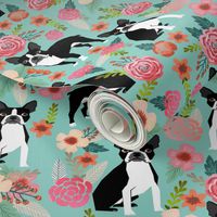 boston terrier fabric sweet vintage florals flowers dog pet design mint girls spring dog