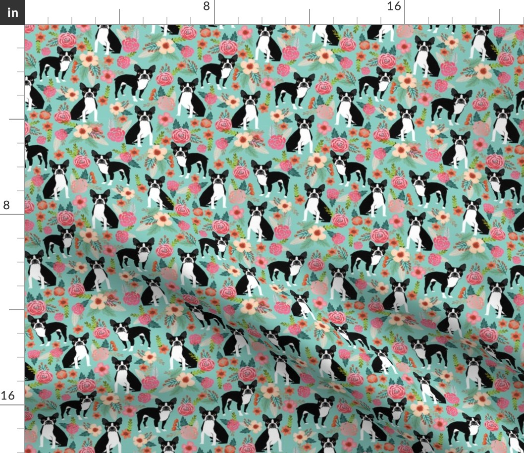 boston terrier fabric sweet vintage florals flowers dog pet design mint girls spring dog