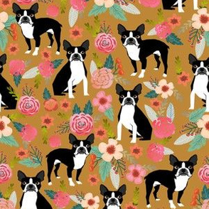 boston terrier pet dog dogs puppy florals flowers cute dog pet flowers vintage style dog fabric