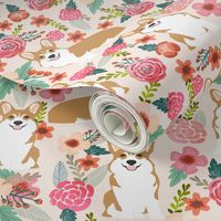 corgi florals pet dog welsh corgi pembroke corgi flowers girls pastel vintage florals spring dog fabric print