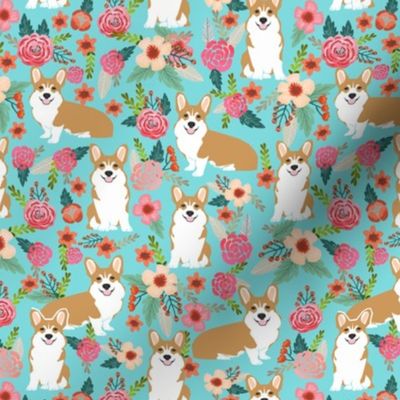 corgi pet dog sweet corgis dog puppy pet fabric featuring corgi dog flowers florals spring girls sweet flowers dog