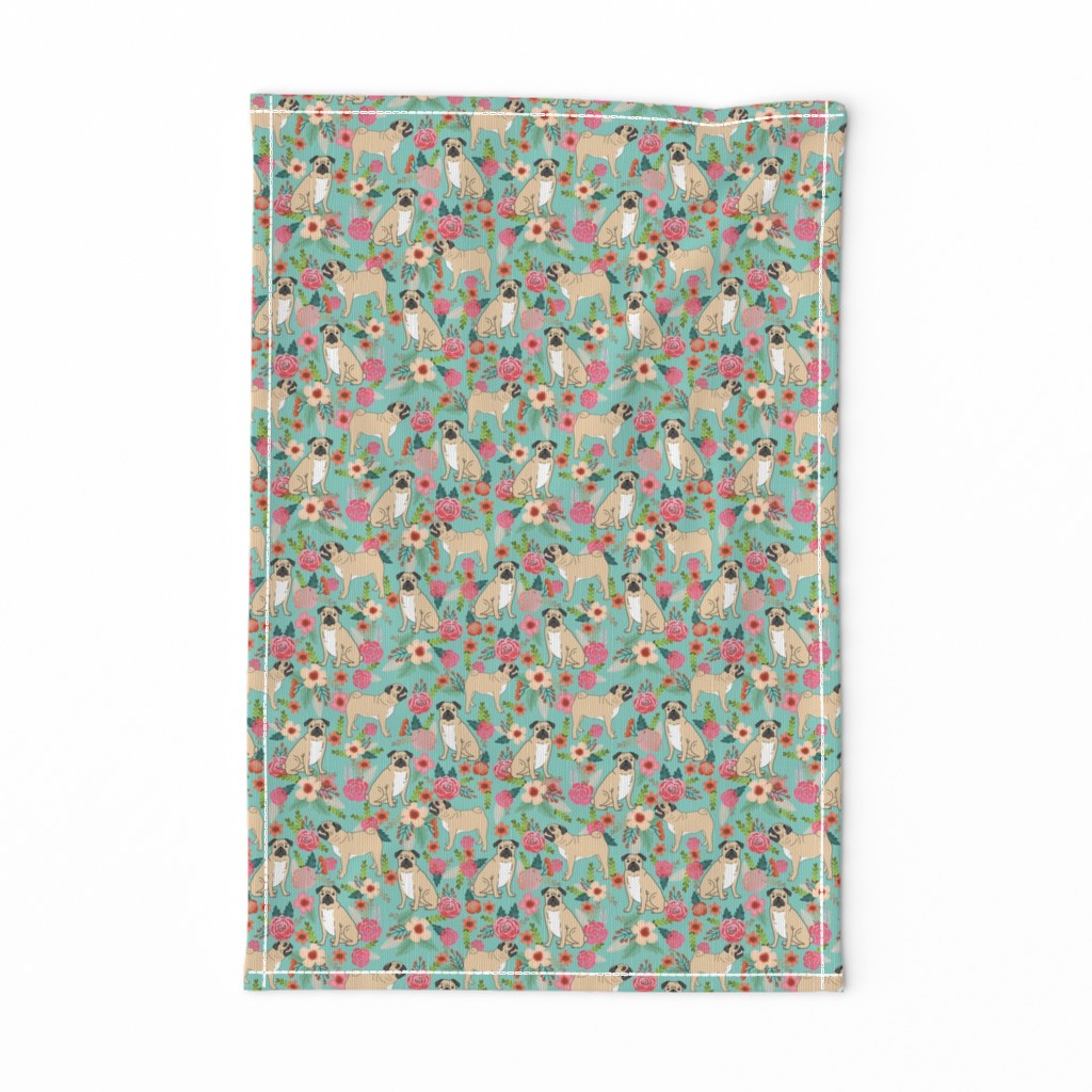 pug pet dog pugs flowers fabric florals cute mint pug flowers