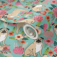 pug pet dog pugs flowers fabric florals cute mint pug flowers