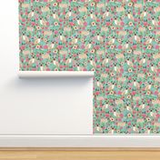 pug pet dog pugs flowers fabric florals cute mint pug flowers