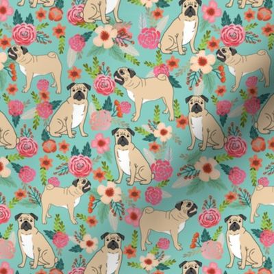 pug pet dog pugs flowers fabric florals cute mint pug flowers