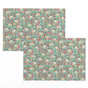 pug pet dog pugs flowers fabric florals cute mint pug flowers