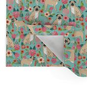 pug pet dog pugs flowers fabric florals cute mint pug flowers