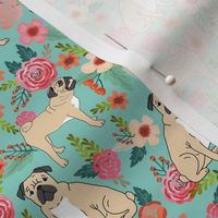 pug pet dog pugs flowers fabric florals cute mint pug flowers