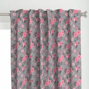 Vintage Antique Floral Flowers Pink on Grey