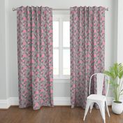 Vintage Antique Floral Flowers Pink on Grey