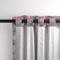 Vintage Antique Floral Flowers Pink on Grey